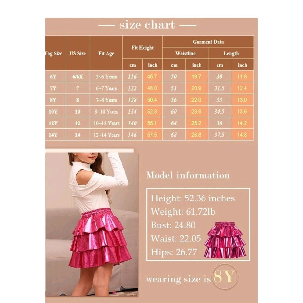 GRACE KARIN Girls Metallic Party Skirt Girls Fashion 3 Layer Ruffle Skirt Sz 14 - Picture 6 of 9